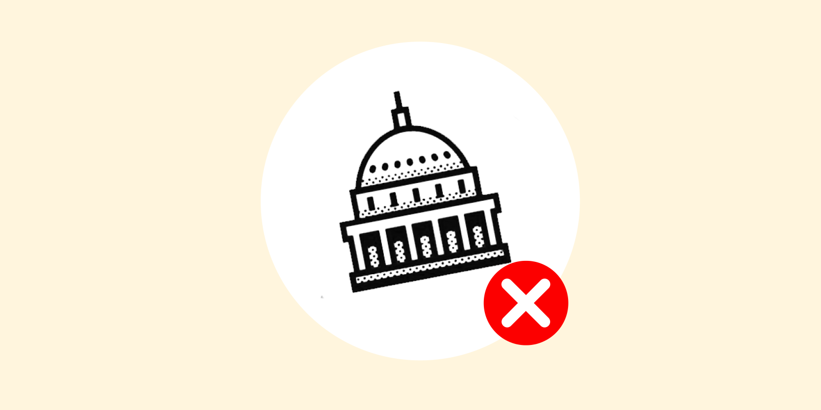 Virginia Capitol Building with a red checkmark over a yellow background.